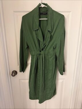 Zara trench coat jacket belted green size Large